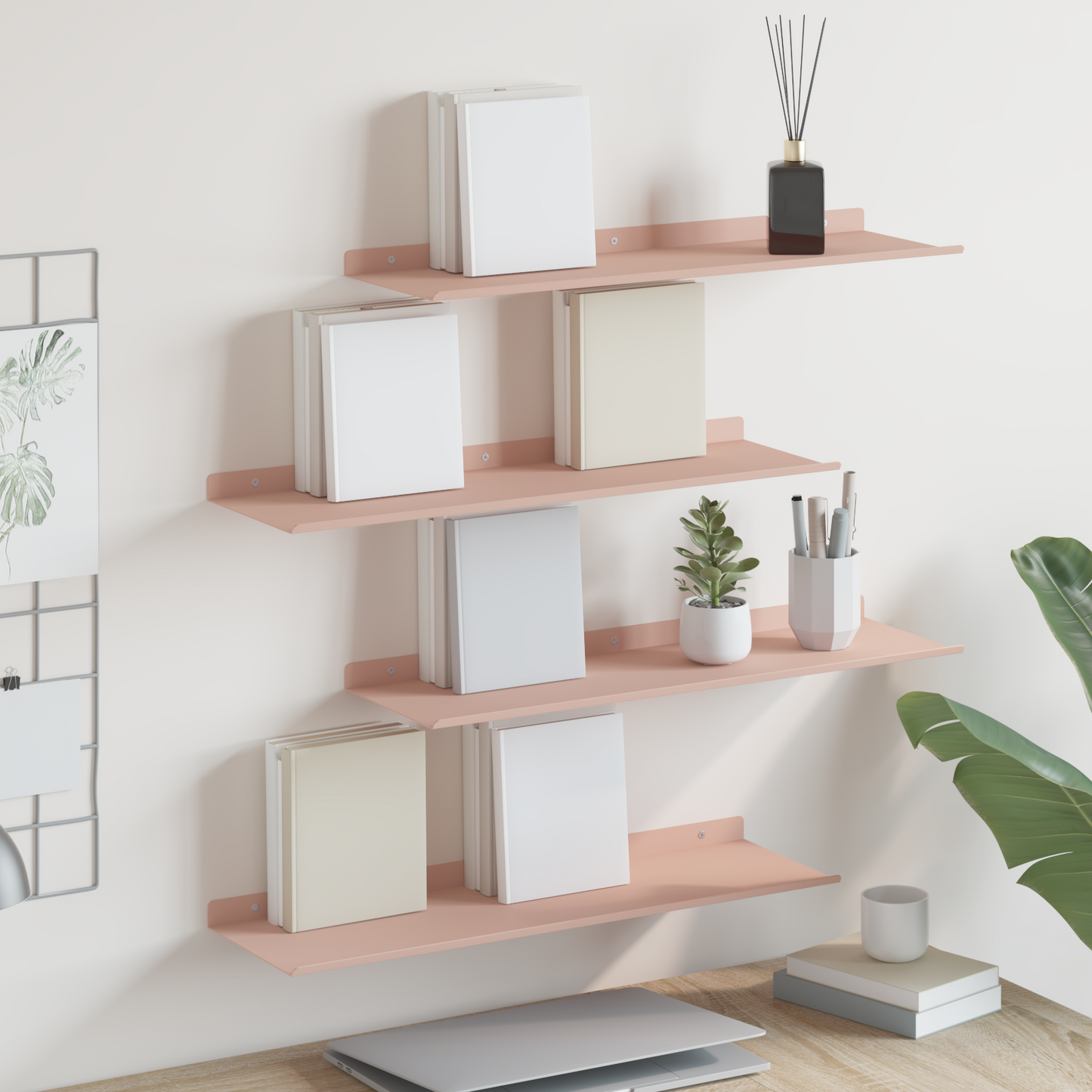 Floating Shelf Wall-mounted 4 pcs Pink 60 x 18 x 2.5 cm Steel