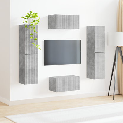 TV Cabinet Set 6 pcs Concrete Grey Engineered Wood