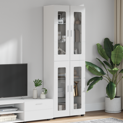 Highboard with Shelf FLORIN High Gloss White 60 x 35 x 182 cm