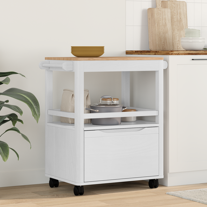 Kitchen Trolley FLORO White 72.5 x 45 x 80 cm Solid Pine Wood