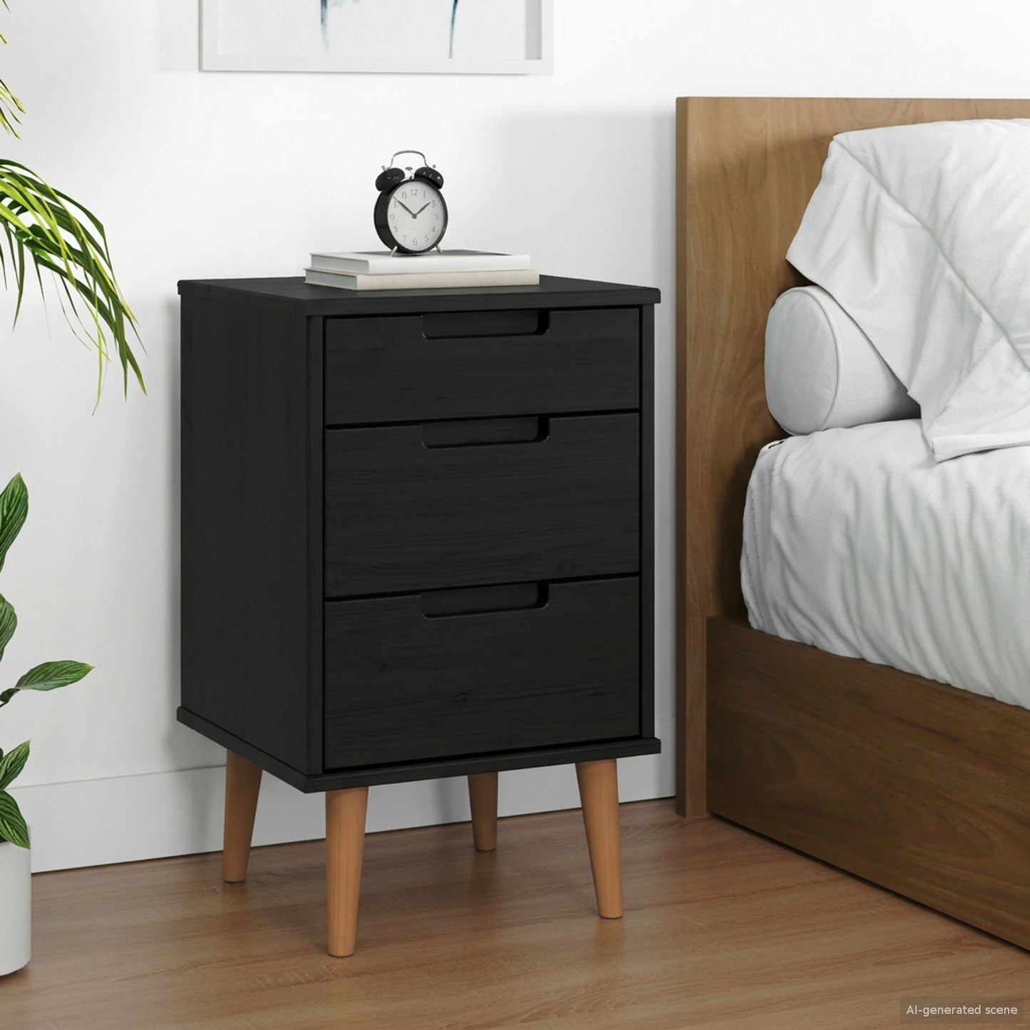 Bedside Cabinet MOLDE Black 40 x 35 x 65 cm Solid Pine Wood