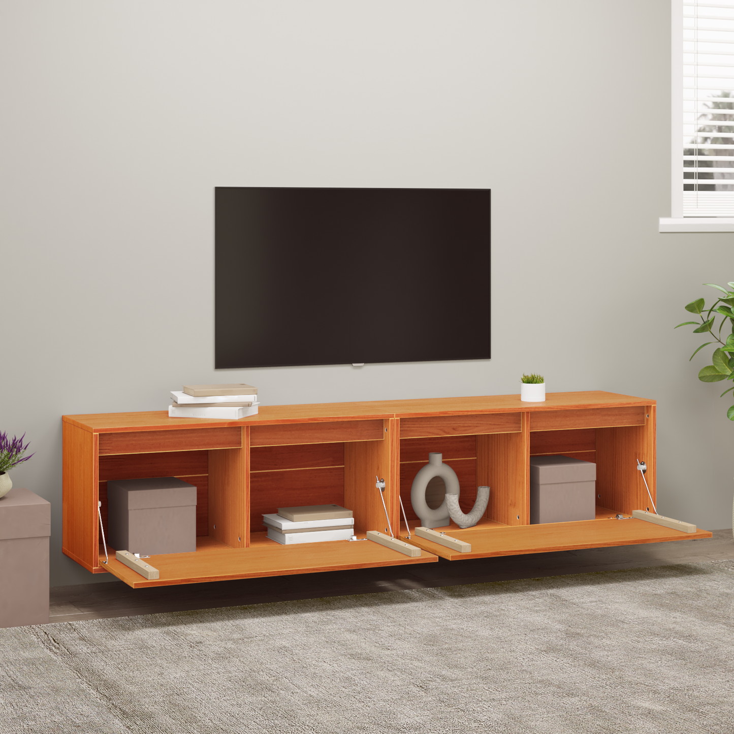 Wall Cabinet 2 pcs Wax Brown 80 x 30 x 35 cm Solid Pine Wood