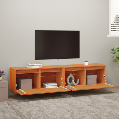 Wall Cabinet 2 pcs Wax Brown 80 x 30 x 35 cm Solid Pine Wood