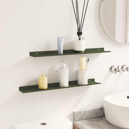 Floating Shelf 2 pcs Olive Green 60 x 8.5 x 2.5 cm Steel