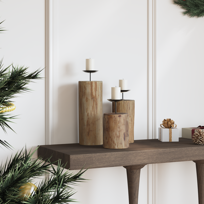 Candle Holder 3 pcs Natural Solid Teak wood