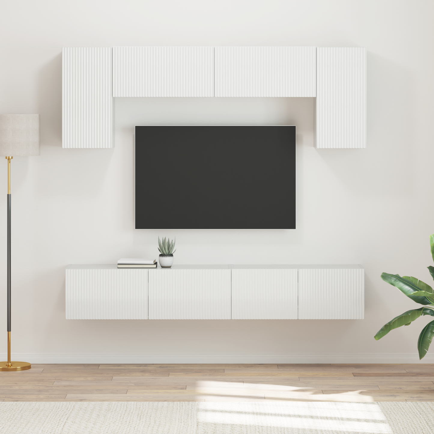 TV Cabinet Set 4 pcs High Gloss White Engineered Wood