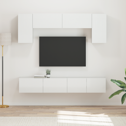 TV Cabinet Set 4 pcs High Gloss White Engineered Wood