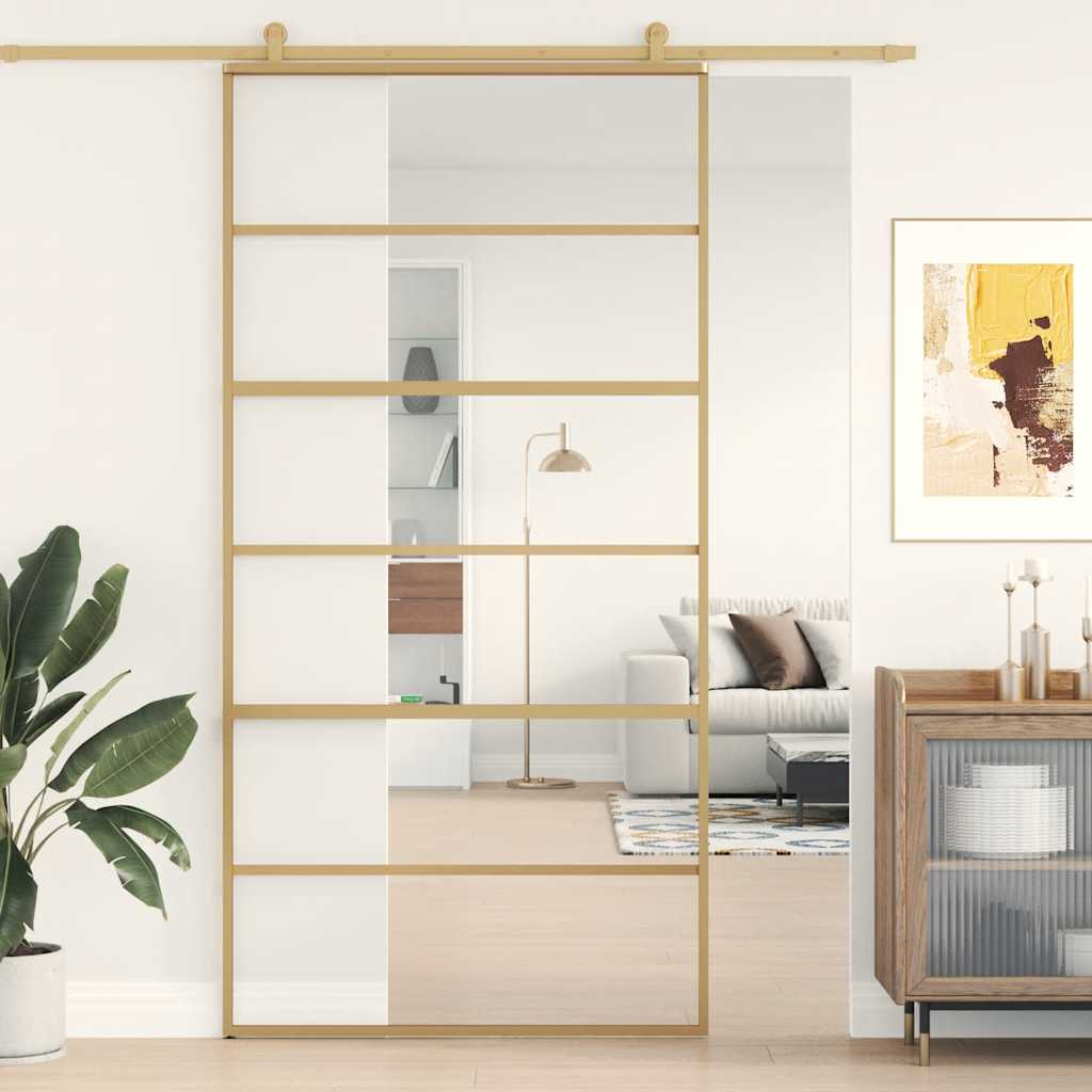 Sliding Door Gold 102,5x205 cm Clear ESG Glass and Aluminium