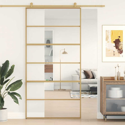 Sliding Door Gold 102,5x205 cm Clear ESG Glass and Aluminium