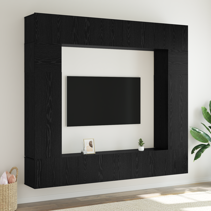 TV Cabinet Set Wall-mounted 8 pcs Black Oak Engineered Wood