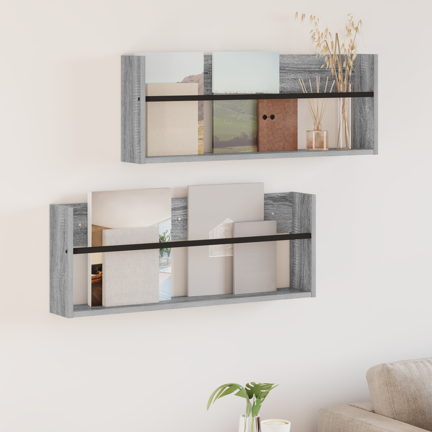 Magazine Rack 2 pcs Grey Sonoma 80 x 12 x 30 cm Engineered Wood
