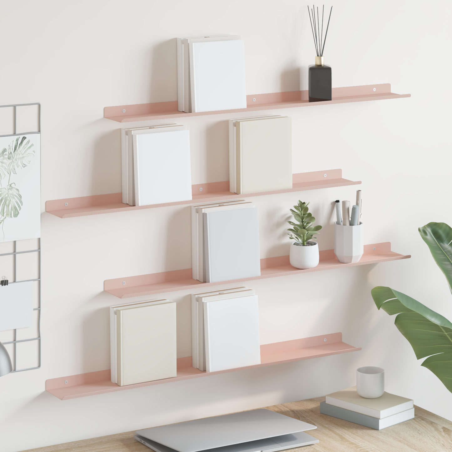 Floating Shelf Wall-mounted 4 pcs Pink 80 x 9 x 2.5 cm Steel