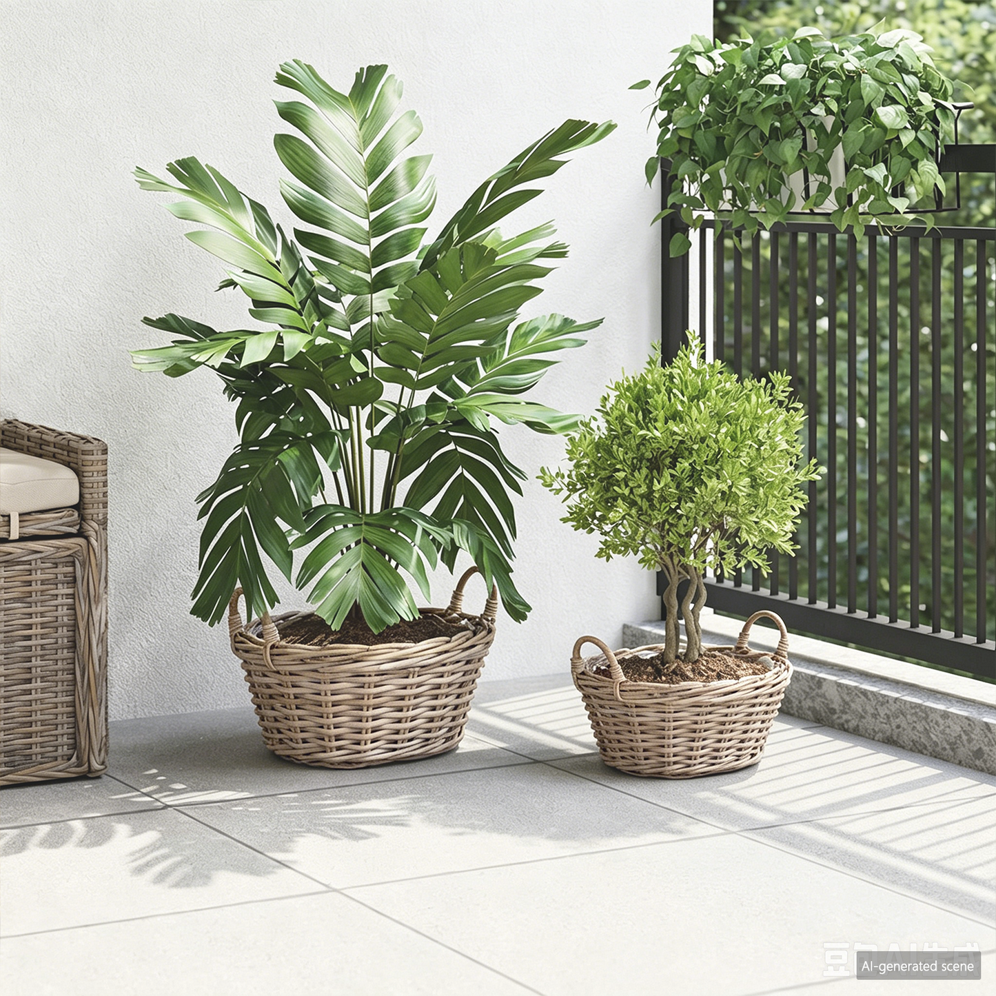 Planter Basket with Storage 2 pcs Natural Grey Kubu Rattan