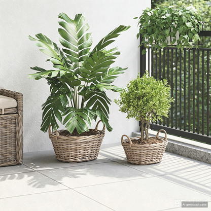Planter Basket with Storage 2 pcs Natural Grey Kubu Rattan