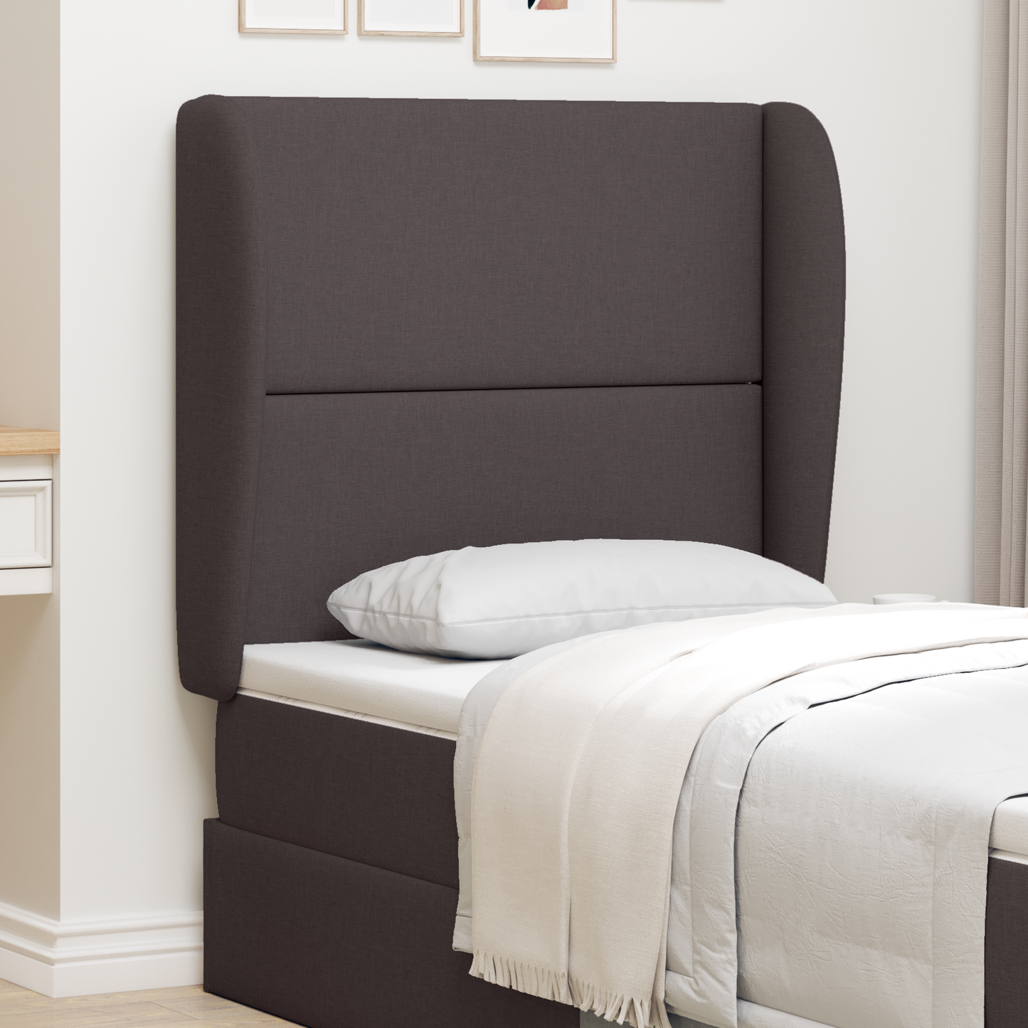 Headboard Ear Brown 80 x 23 x 6 cm Fabric