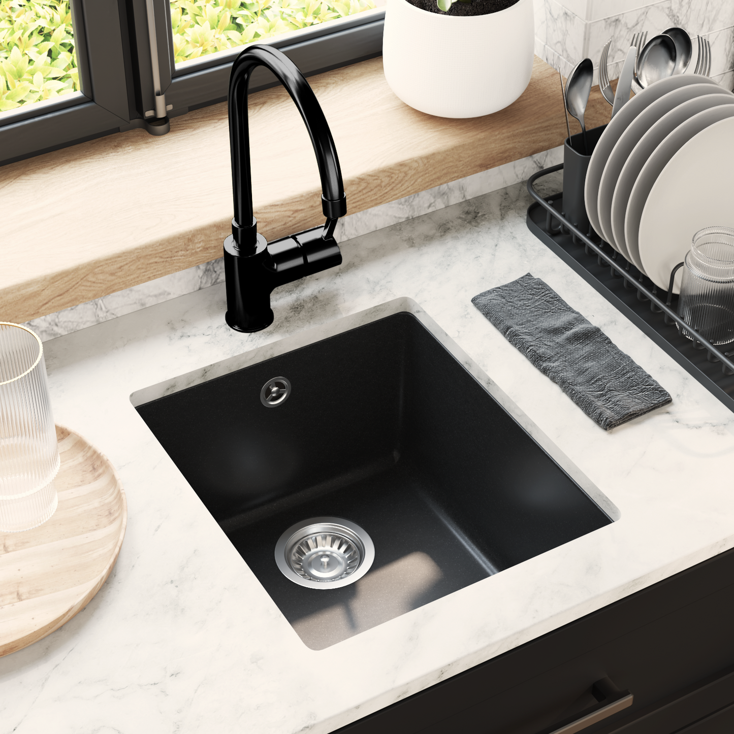 Sink Black 370 x 460 mm 80% Quartz and 20% Resin