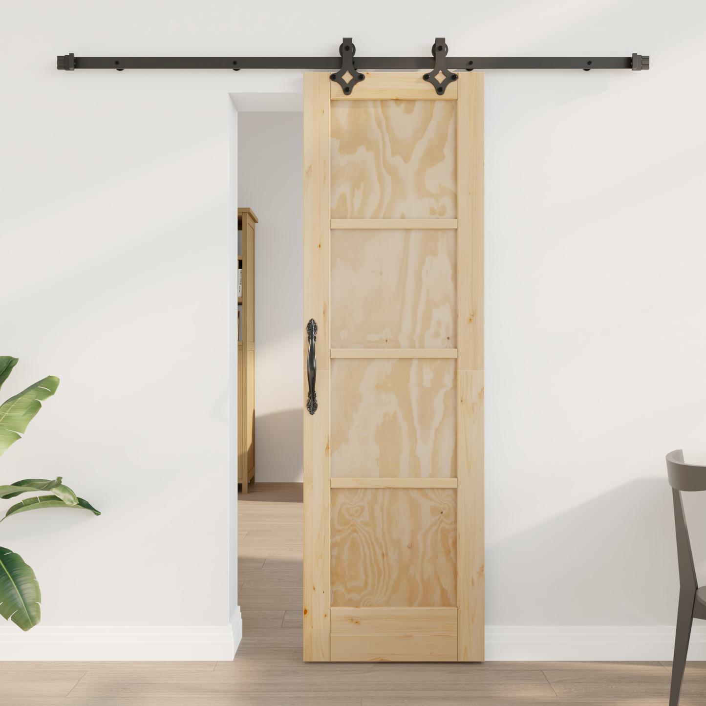 Sliding Door Natural and Black 61 x 198.5 cm Solid Pine Wood