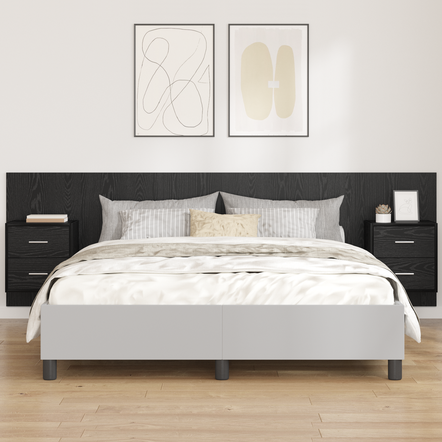 Headboard With Cabinet 3 pcs Black Oak Engineered Wood