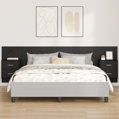 Headboard With Cabinet 3 pcs Black Oak Engineered Wood
