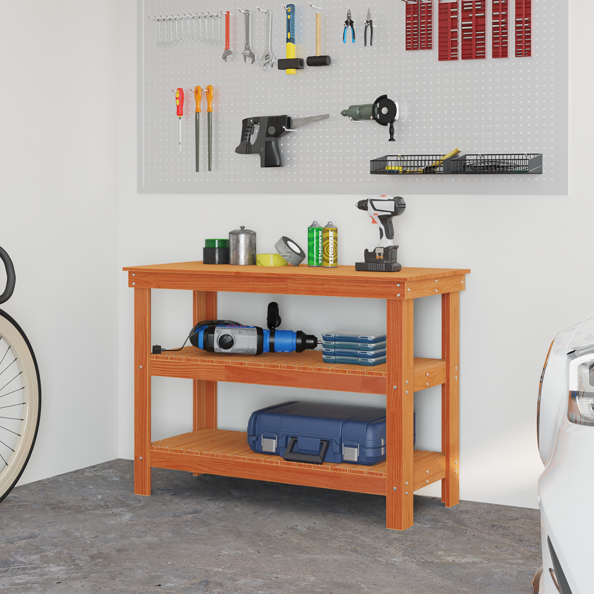 Work Bench Wax brown 110.5 x 50 x 80 cm Solid pine wood