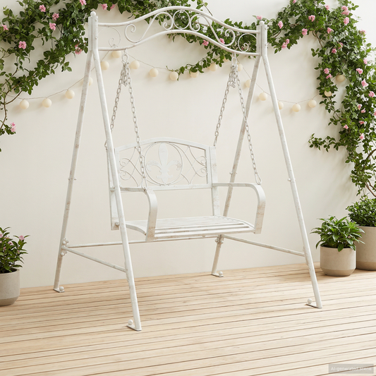 Swing Bench Steel 113 x 121.5 x 168 cm Antique White
