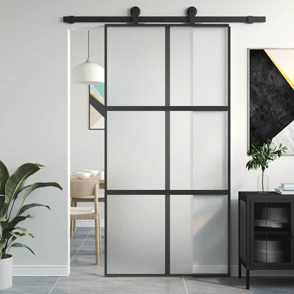 Sliding Door Black 102,5x205 cm Tempered Glass and Aluminium