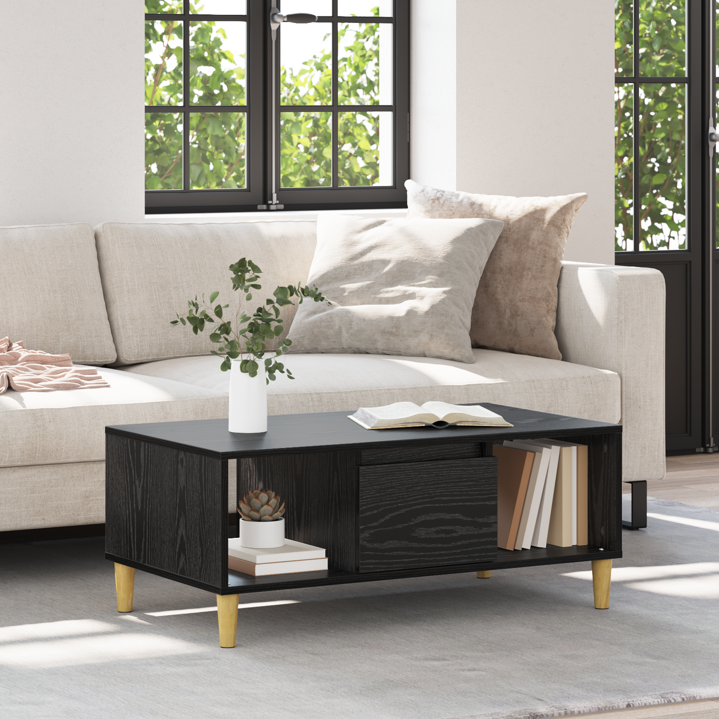 Coffee Table Black Oak 90 x 50 x 26.5 cm Engineered Wood