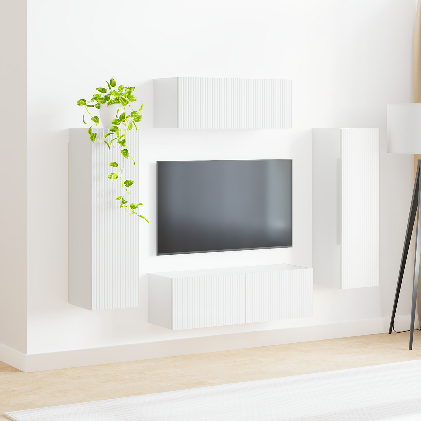 TV Cabinet Set 3 pcs High Gloss White Engineered Wood