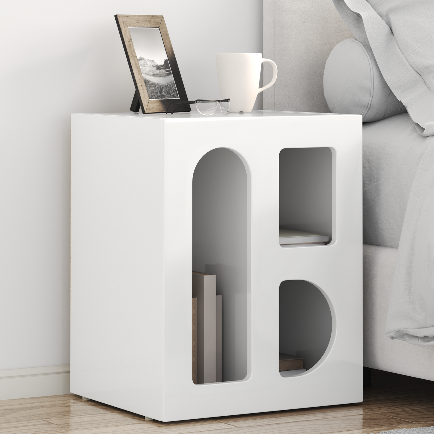 Bedside Table ELST 2 pcs High Gloss White 40 x 35 x 50 cm