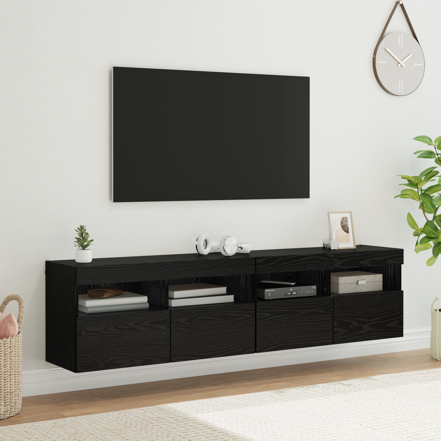 TV Wall Cabinets with LED 2 pcs Black Oak 80 x 30 x 40 cm