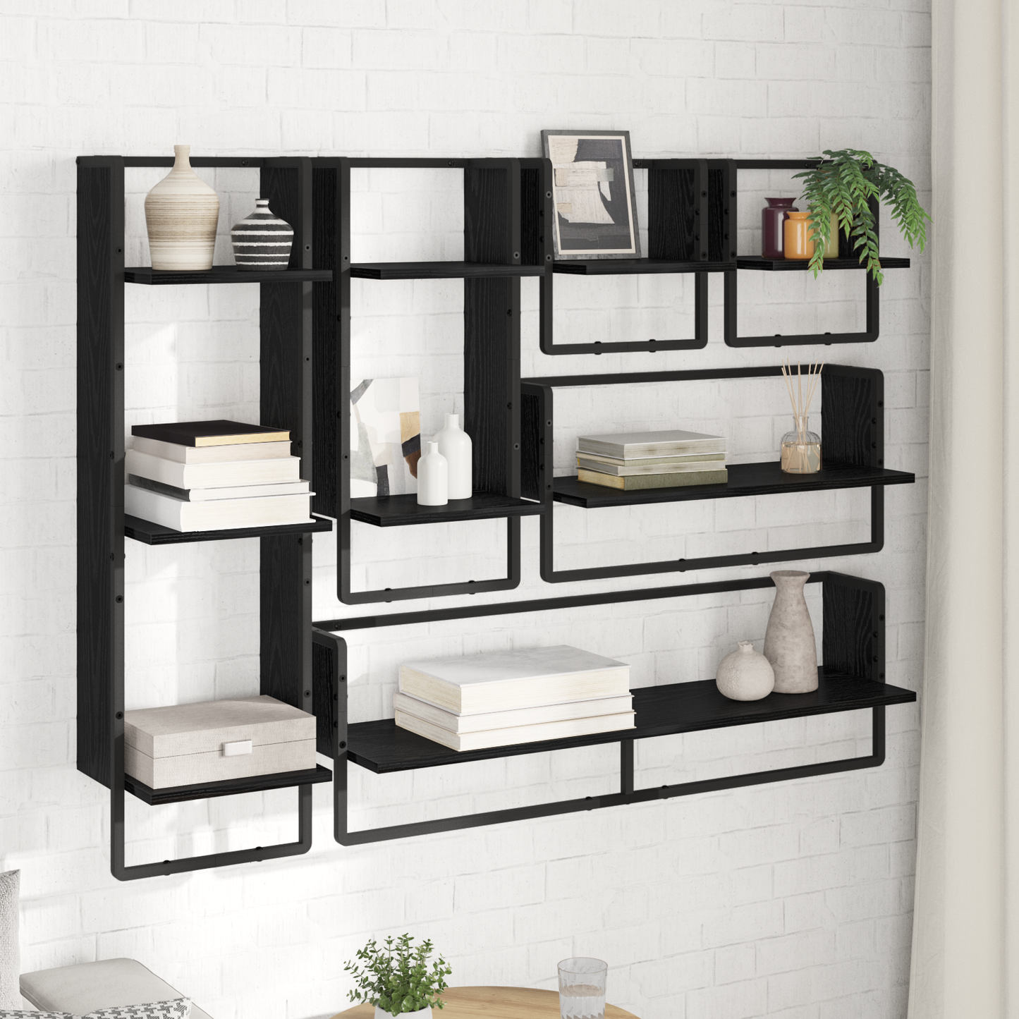 Wall Shelf Set 6 pcs Black Oak 100 x 25 x 30 cm Engineered Wood