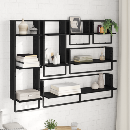 Wall Shelf Set 6 pcs Black Oak 100 x 25 x 30 cm Engineered Wood