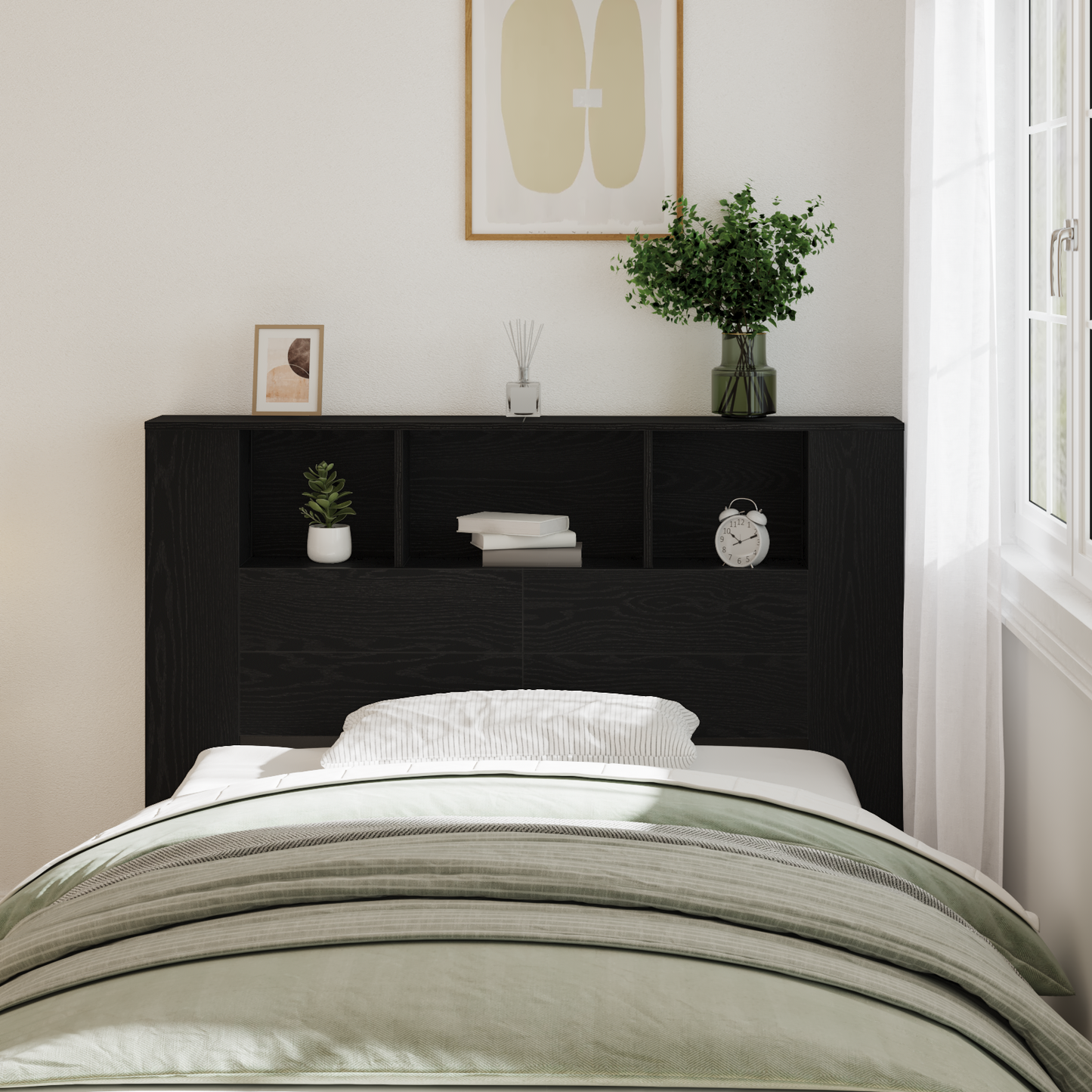 Headboard Cabinet with Storage Black Oak Engineered Wood