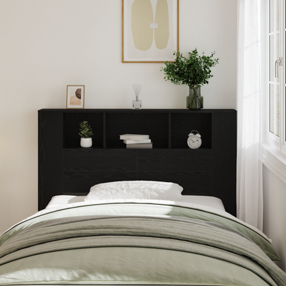 Headboard Cabinet with Storage Black Oak Engineered Wood
