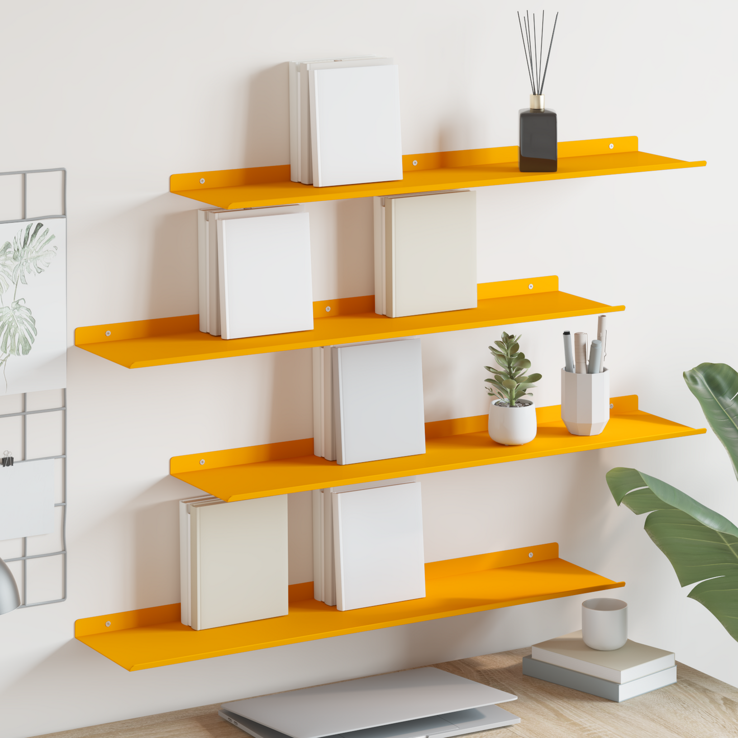 Floating Shelf 4 pcs Mustard Yellow 80 x 18 x 2.5 cm Steel