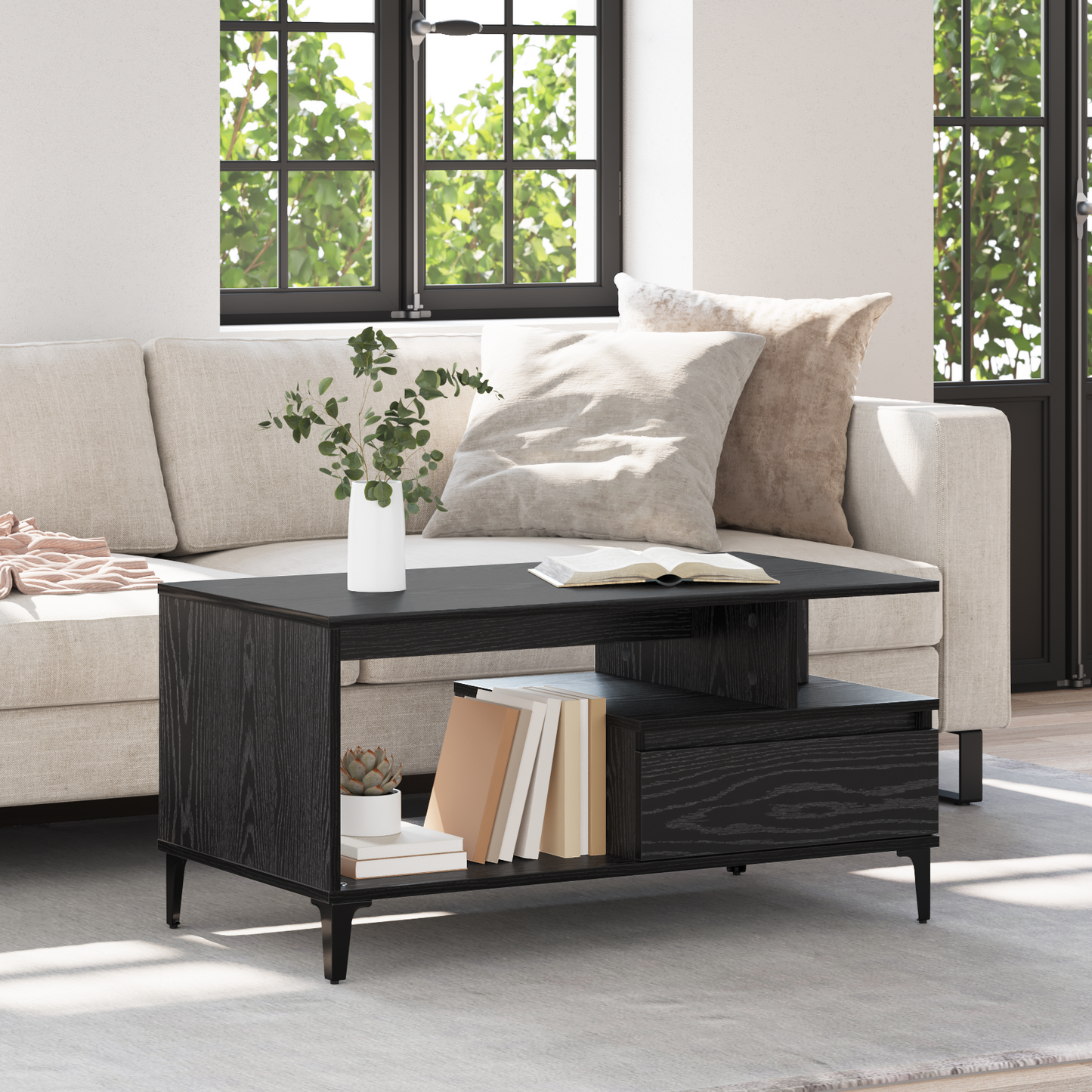 Coffee Table Black Oak 90 x 49 x 45 cm Engineered Wood