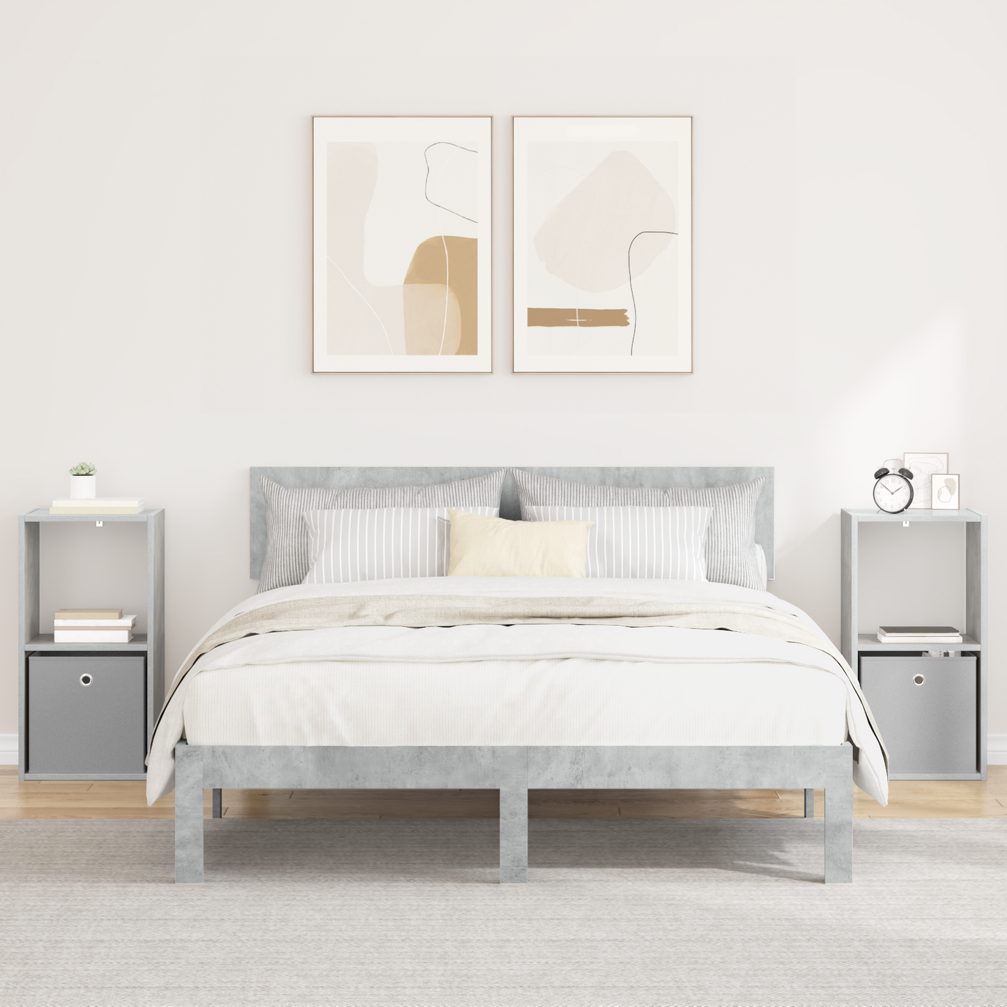 Bedside Table with Drawer 2 pcs Concrete Grey 35 x 32 x 68.5 cm