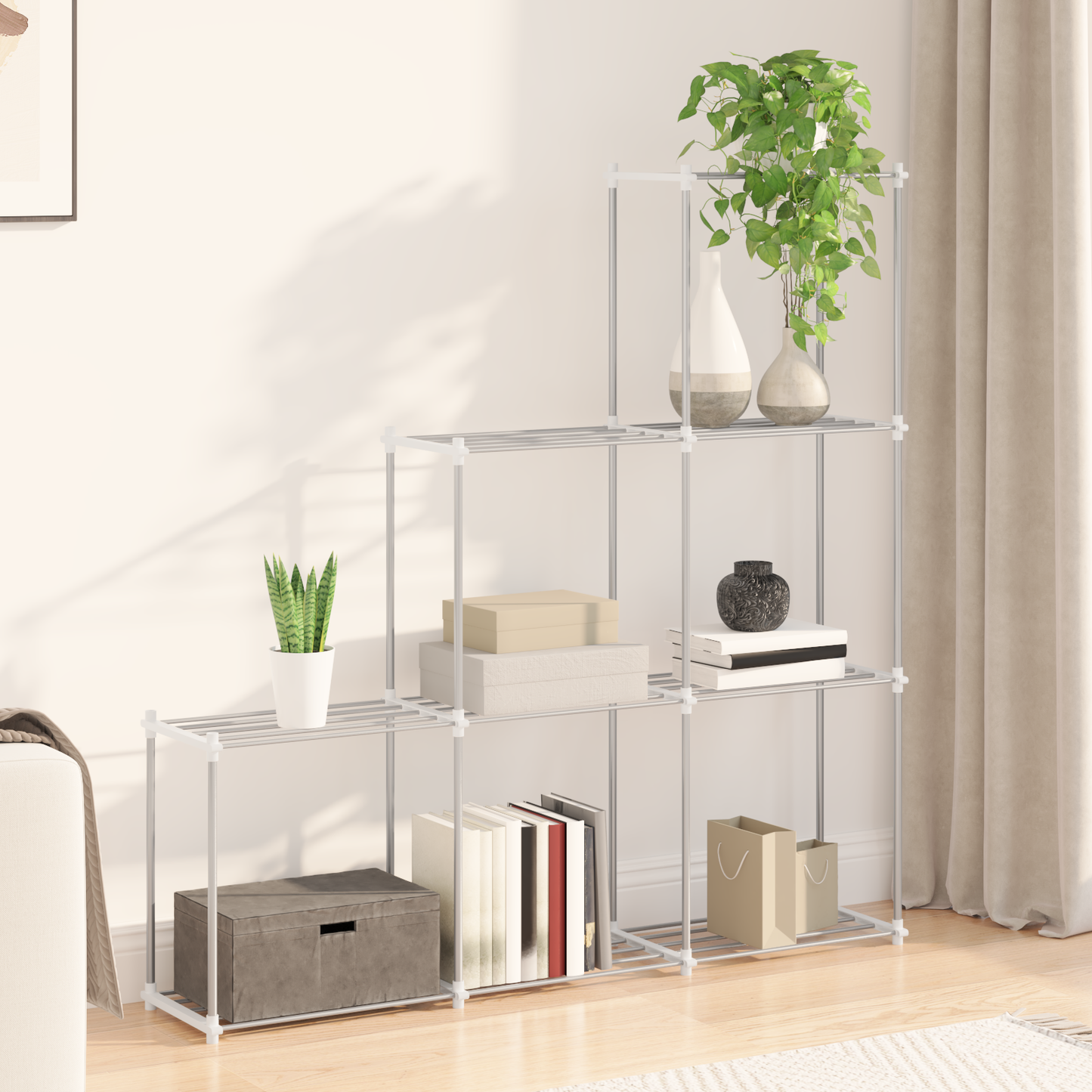 Tubular Shelf with Storage White 129 x 27 x 132 cm Aluminium