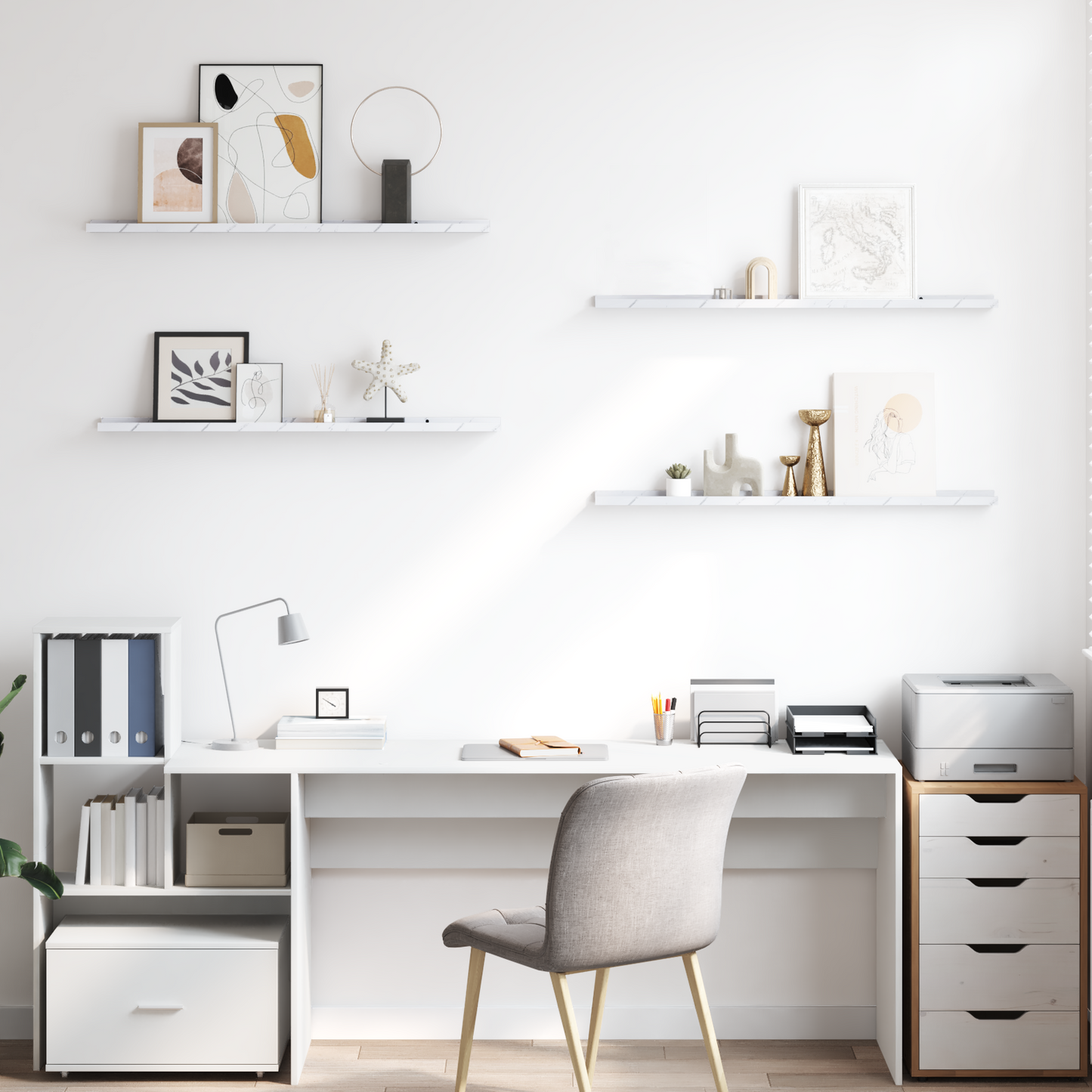 Wall Shelf 4 pcs White Marble 100 x 9 x 3 cm Engineered Wood