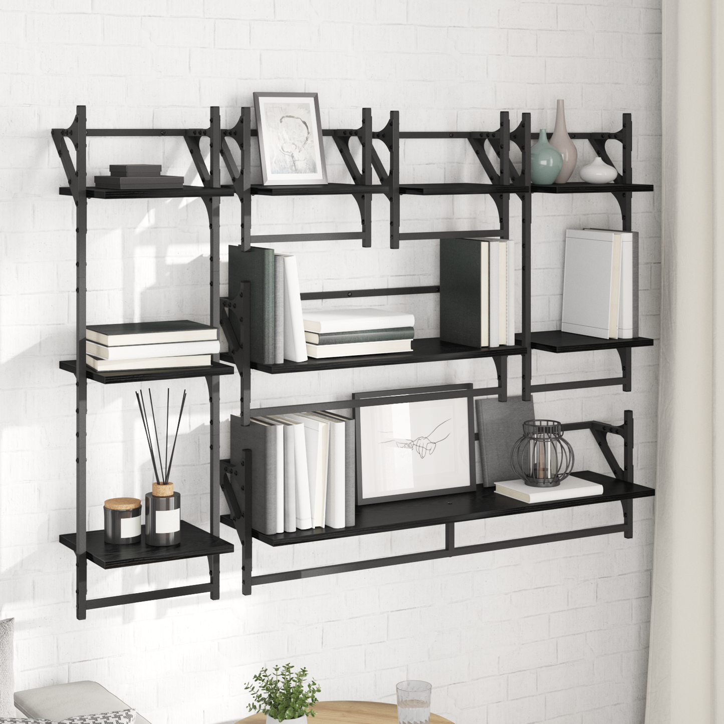 Wall Shelf Set 6 pcs Black Oak 100 x 25 x 30 cm Engineered Wood