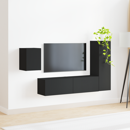 TV Cabinet Set 4 pcs Black Engineered Wood