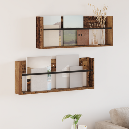 Magazine Rack 2 pcs Old Wood 80 x 12 x 30 cm Engineered Wood