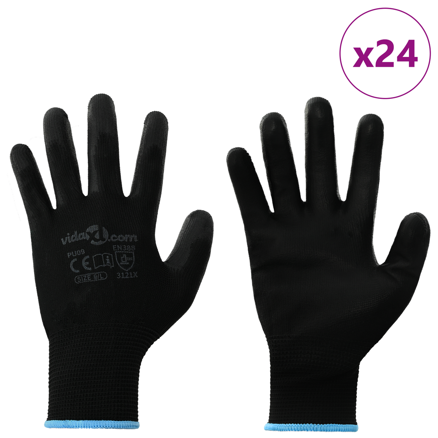 Work Gloves 24 pcs Black 9 / L Polyester