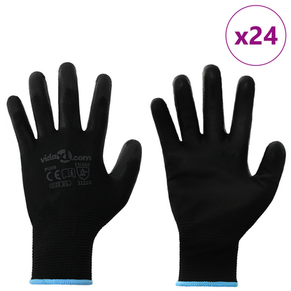 Work Gloves 24 pcs Black 9 / L Polyester