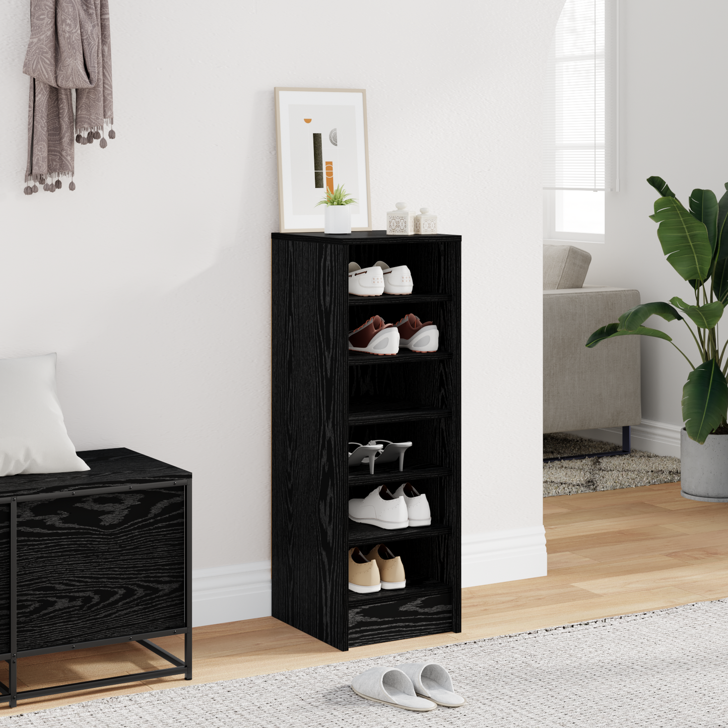 Shoe Cabinet Black Oak 32 x 35 x 90 cm Engineered Wood
