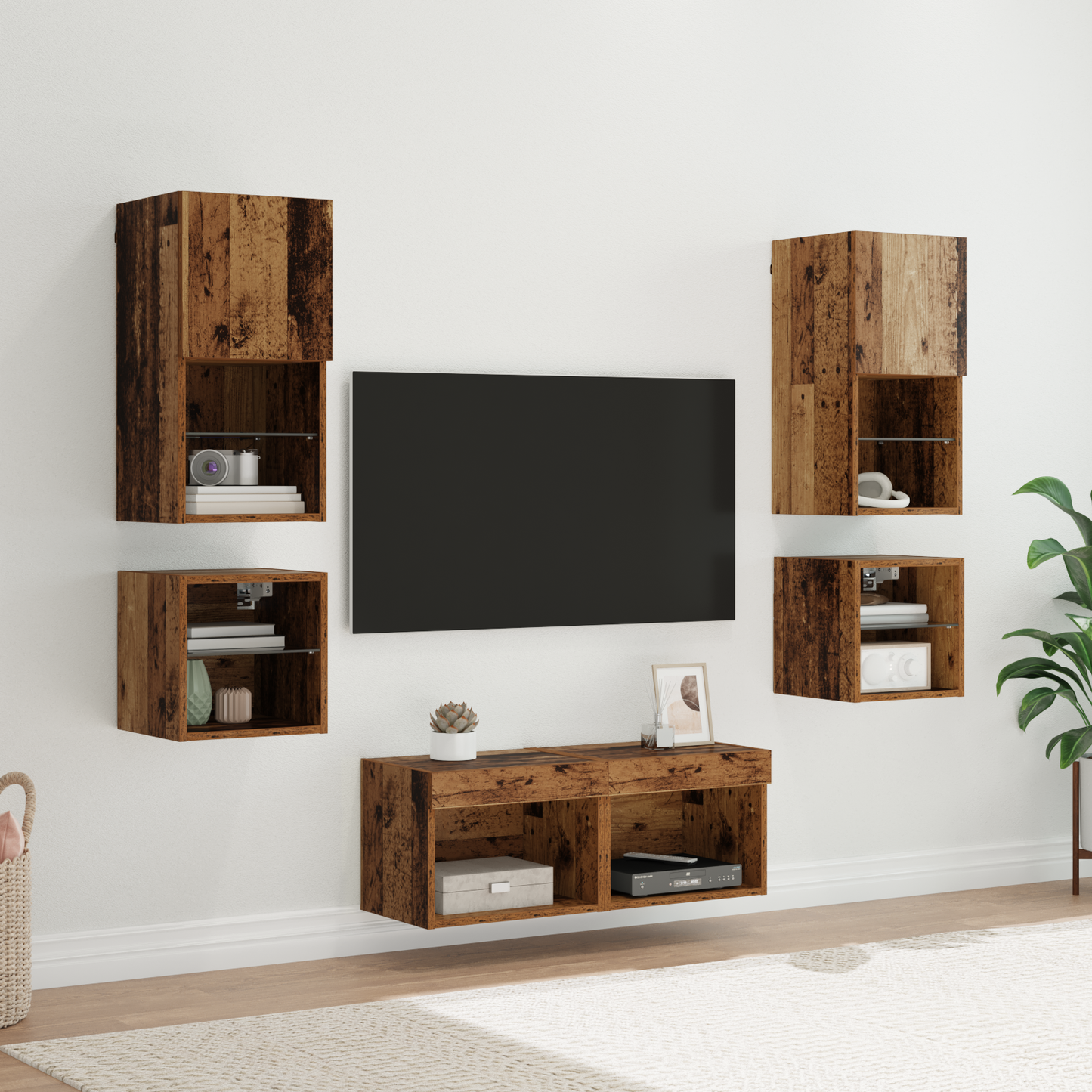 TV Wall Units 8 pcs Old Wood Engineered Wood