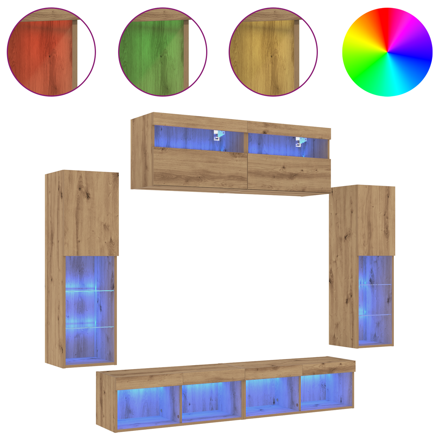 TV Cabinet Set Wall-mounted 6 pcs Artisan oak Engineered wood