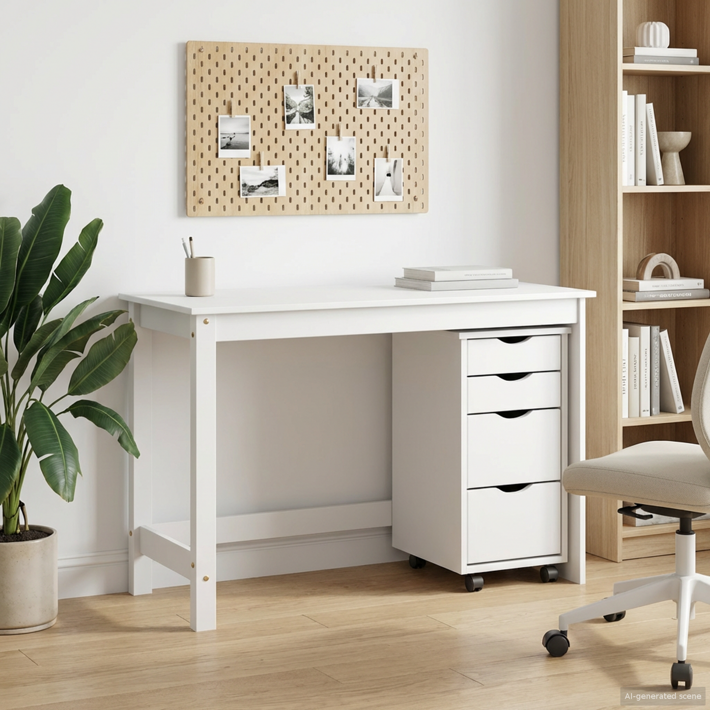 Desk and Rolling Cabinet Set MOSS 2 pcs White
