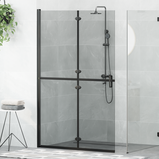 Walk-In Shower Wall Folding Black 120 x 6.5 x 190 cm