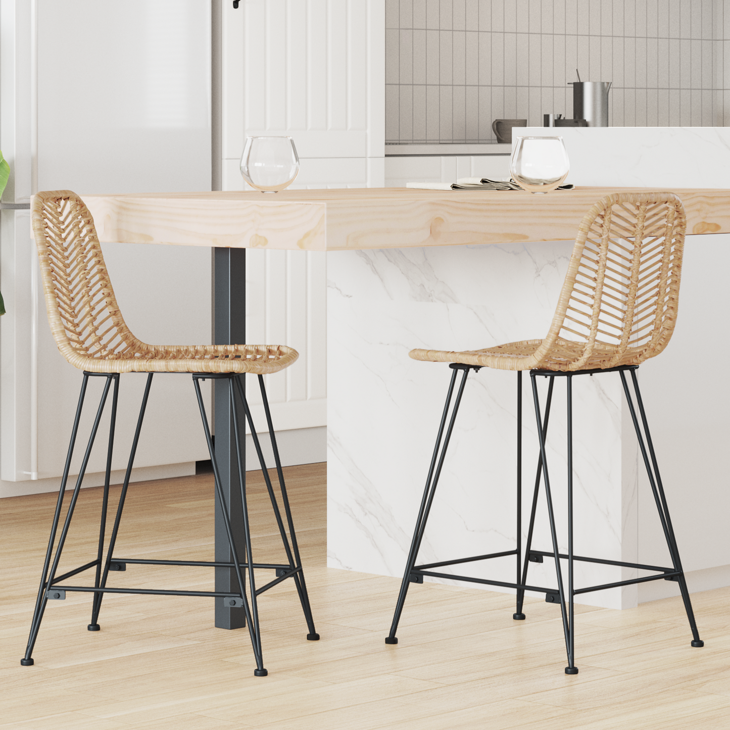 Bar Chair 2 pcs 44.5 x 54.5 x 97.5 cm Rattan and Iron